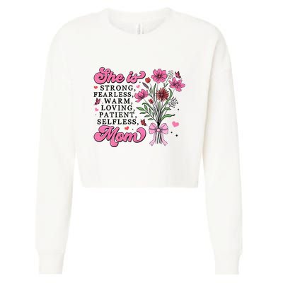 Flowers She Is Mom Mama Quotes Cropped Pullover Crew