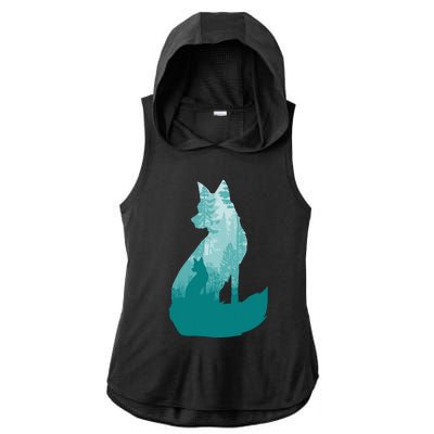 Fox Silhouette In The Forest Animal Hunter Hunting Ladies PosiCharge Tri-Blend Wicking Draft Hoodie Tank