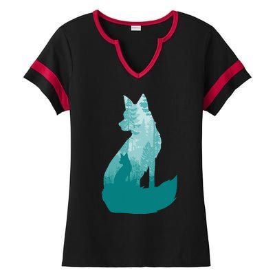 Fox Silhouette In The Forest Animal Hunter Hunting Ladies Halftime Notch Neck Tee