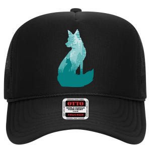 Fox Silhouette In The Forest Animal Hunter Hunting High Crown Mesh Back Trucker Hat