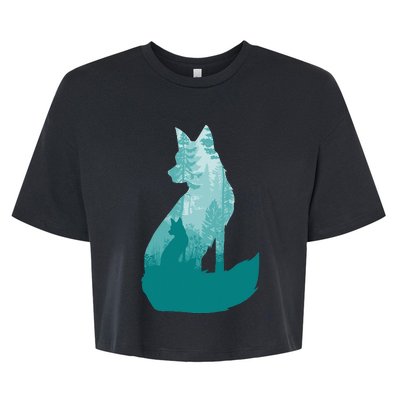 Fox Silhouette In The Forest Animal Hunter Hunting Bella+Canvas Jersey Crop Tee