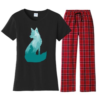 Fox Silhouette In The Forest Animal Hunter Hunting Women's Flannel Pajama Set