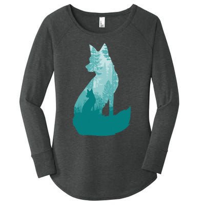 Fox Silhouette In The Forest Animal Hunter Hunting Women's Perfect Tri Tunic Long Sleeve Shirt