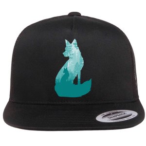 Fox Silhouette In The Forest Animal Hunter Hunting Flat Bill Trucker Hat