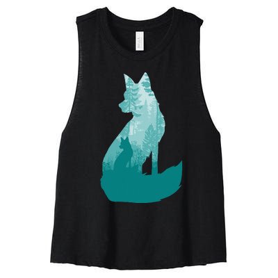 Fox Silhouette In The Forest Animal Hunter Hunting Women's Racerback Cropped Tank