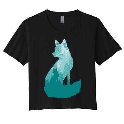 Fox Silhouette In The Forest Animal Hunter Hunting Women's Crop Top Tee