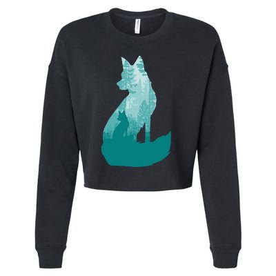 Fox Silhouette In The Forest Animal Hunter Hunting Cropped Pullover Crew