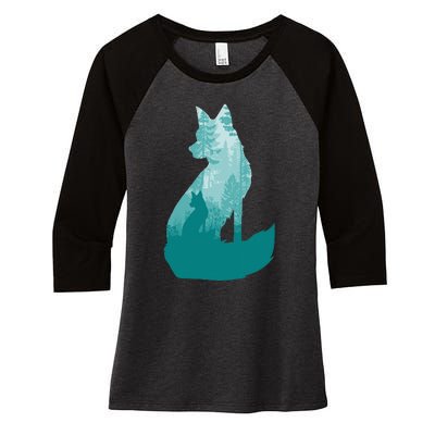 Fox Silhouette In The Forest Animal Hunter Hunting Women's Tri-Blend 3/4-Sleeve Raglan Shirt