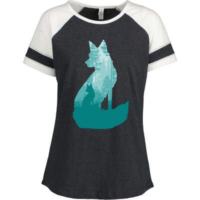 Fox Silhouette In The Forest Animal Hunter Hunting Enza Ladies Jersey Colorblock Tee