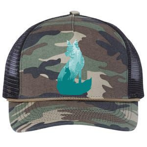 Fox Silhouette In The Forest Animal Hunter Hunting Retro Rope Trucker Hat Cap