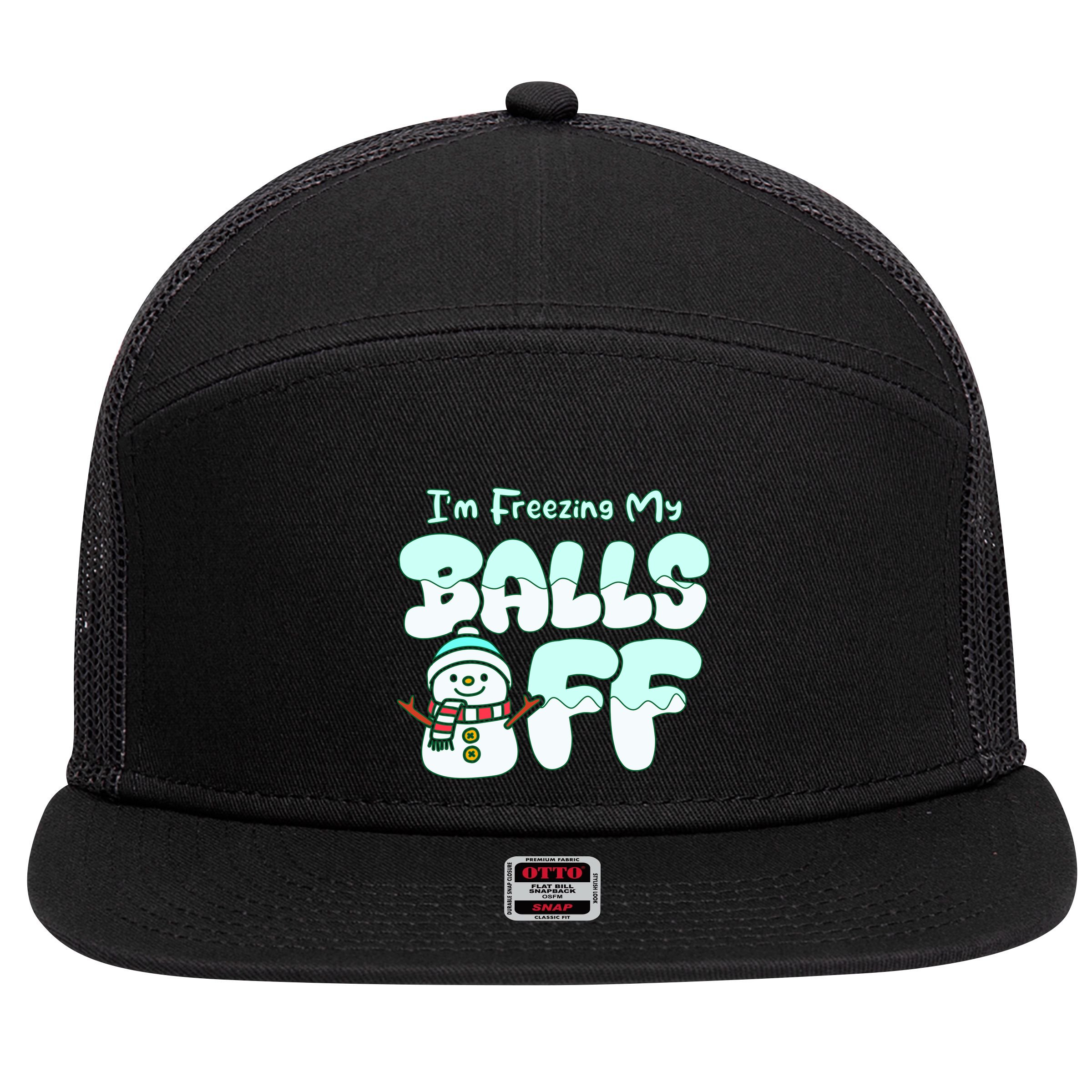 Funny Snowman I Am Freezing My Balls Off 7 Panel Mesh Trucker Snapback Hat