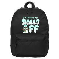 Funny Snowman I Am Freezing My Balls Off 16 in Basic Backpack