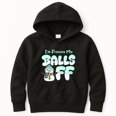 Funny Snowman I Am Freezing My Balls Off Kids Hoodie