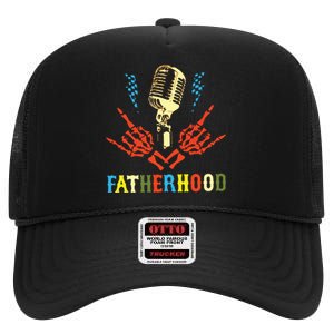 Fatherhood Sometimes I Rock It Sometimes It Rocks Me High Crown Mesh Back Trucker Hat