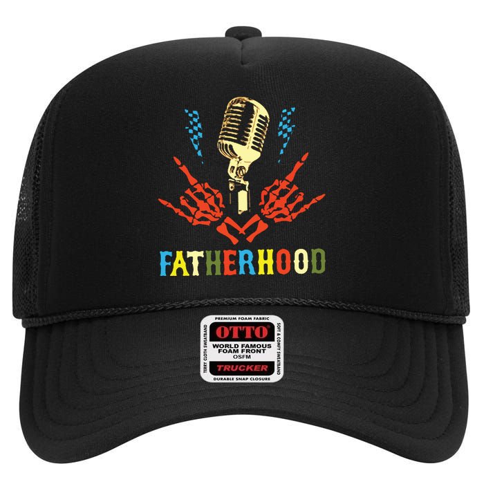 Fatherhood Sometimes I Rock It Sometimes It Rocks Me High Crown Mesh Back Trucker Hat