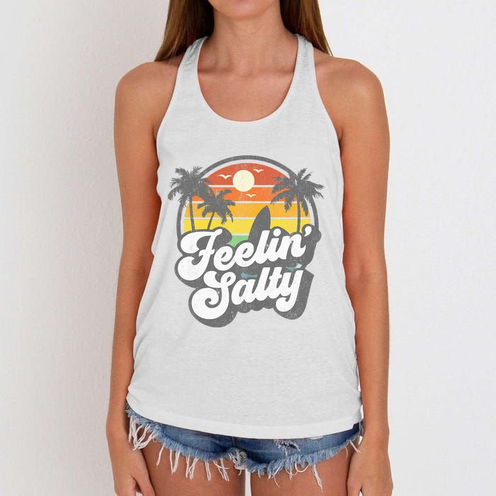 Feeling Salty Island Vacation Surfing Palm Retro Beach Gift Women's Knotted Racerback Tank