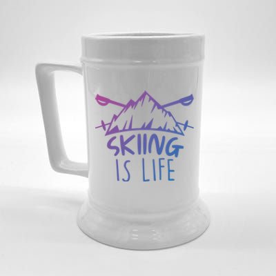 Funny Skiing Is Life Ski Instructor Skiing Meaningful Gift Beer Stein