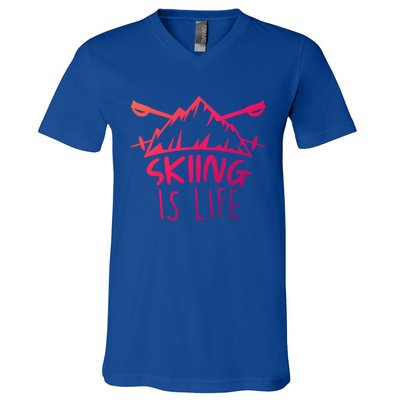 Funny Skiing Is Life Ski Instructor Skiing Meaningful Gift V-Neck T-Shirt