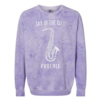 Funny Sax In The City Phoenix Jazz Music Sax Player Design Colorblast Crewneck Sweatshirt