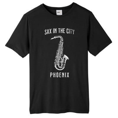 Funny Sax In The City Phoenix Jazz Music Sax Player Design Tall Fusion ChromaSoft Performance T-Shirt