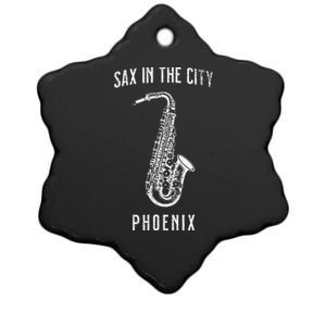 Funny Sax In The City Phoenix Jazz Music Sax Player Design Ceramic Star Ornament