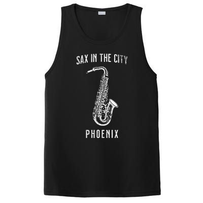 Funny Sax In The City Phoenix Jazz Music Sax Player Design PosiCharge Competitor Tank