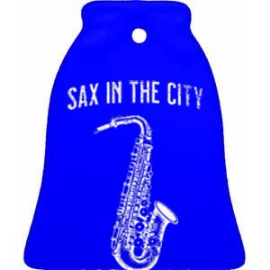 Funny Sax In The City Phoenix Jazz Music Sax Player Design Ceramic Bell Ornament