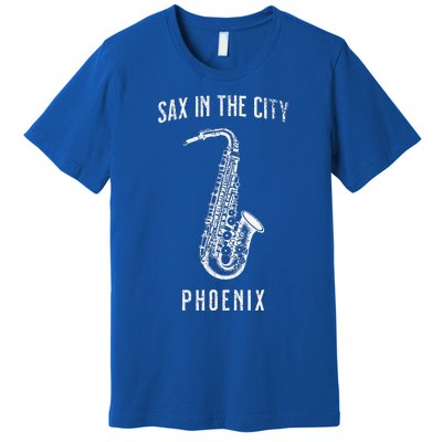 Funny Sax In The City Phoenix Jazz Music Sax Player Design Premium T-Shirt