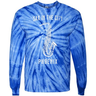 Funny Sax In The City Phoenix Jazz Music Sax Player Design Tie-Dye Long Sleeve Shirt