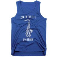 Funny Sax In The City Phoenix Jazz Music Sax Player Design Tank Top