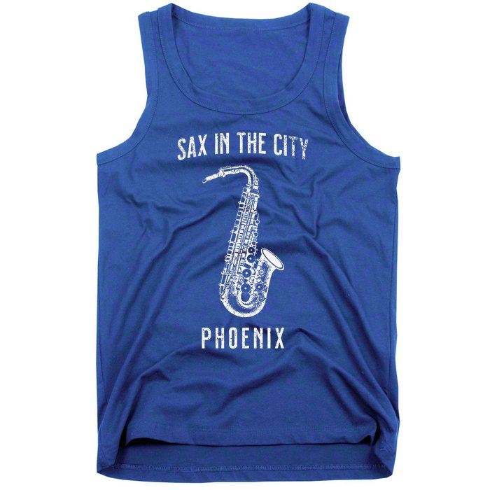 Funny Sax In The City Phoenix Jazz Music Sax Player Design Tank Top