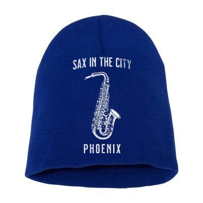 Funny Sax In The City Phoenix Jazz Music Sax Player Design Short Acrylic Beanie