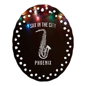 Funny Sax In The City Phoenix Jazz Music Sax Player Design Ceramic Oval Ornament