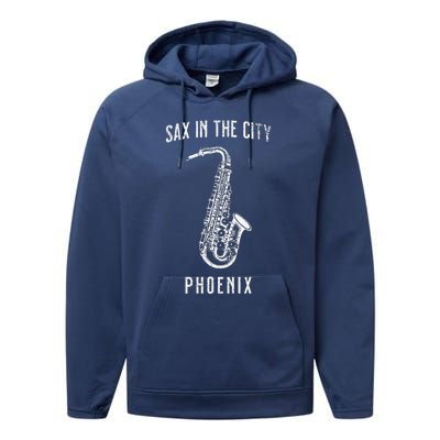 Funny Sax In The City Phoenix Jazz Music Sax Player Design Performance Fleece Hoodie