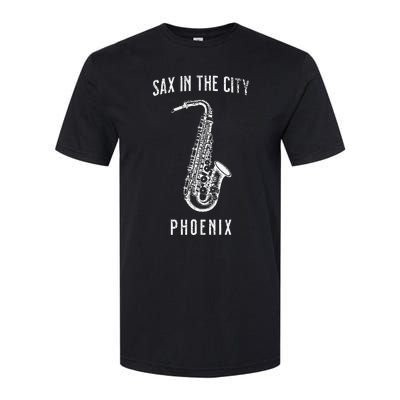 Funny Sax In The City Phoenix Jazz Music Sax Player Design Softstyle CVC T-Shirt