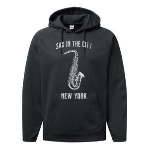 Funny Sax In The City New York Jazz Music Sax Player Design Performance Fleece Hoodie