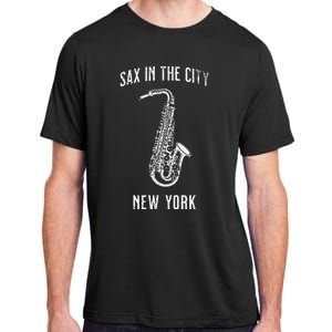 Funny Sax In The City New York Jazz Music Sax Player Design Adult ChromaSoft Performance T-Shirt