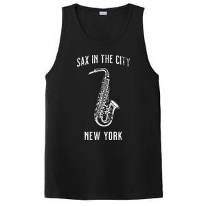 Funny Sax In The City New York Jazz Music Sax Player Design PosiCharge Competitor Tank