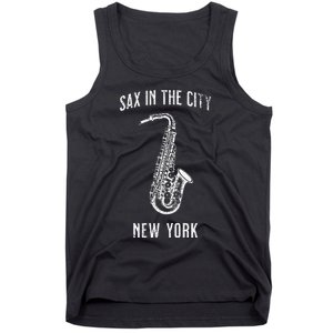 Funny Sax In The City New York Jazz Music Sax Player Design Tank Top