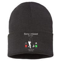 Funny Sorry I Missed Your Call Was On Other Line Men Fishing Sustainable Knit Beanie