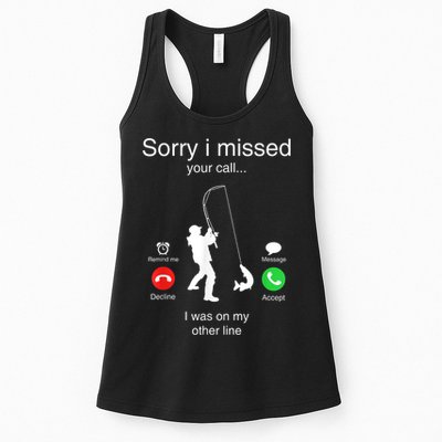 Funny Sorry I Missed Your Call Was On Other Line Men Fishing Womens Tank Top