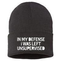 Funny Saying In My Defense I Was Left Unsupervised Sustainable Knit Beanie