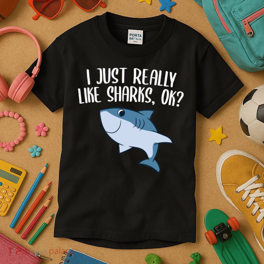 Funny Sharks I Just Really Like Sharks Ok Funny Shark Gift Kids T-Shirt