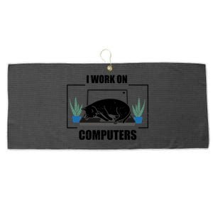 Funny Saying I Work On Computers Cat Joke It Gag Gift Large Microfiber Waffle Golf Towel