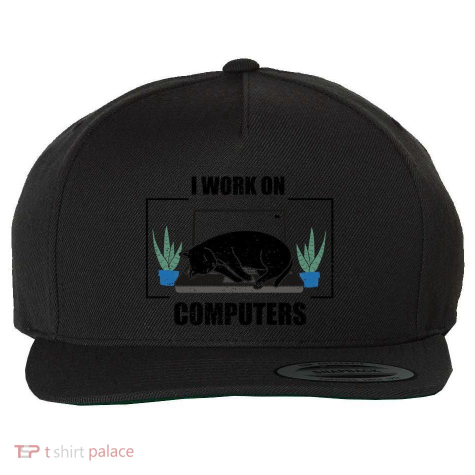 Funny Saying I Work On Computers Cat Joke It Gag Gift Wool Snapback Cap