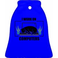 Funny Saying I Work On Computers Cat Joke It Gag Gift Ceramic Bell Ornament