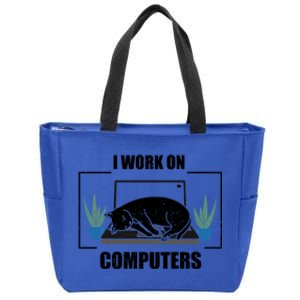 Funny Saying I Work On Computers Cat Joke It Gag Gift Zip Tote Bag