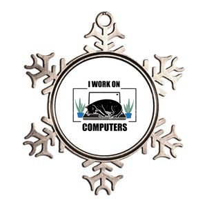 Funny Saying I Work On Computers Cat Joke It Gag Gift Metallic Star Ornament