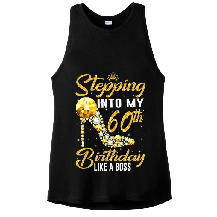 Funny Stepping Into My 60th Birthday Gift Like A Boss Diamond Shoes Gift 1 Ladies PosiCharge Tri-Blend Wicking Tank