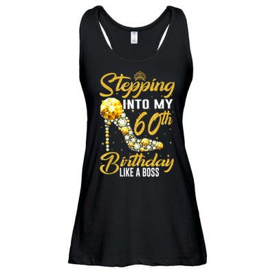 Funny Stepping Into My 60th Birthday Gift Like A Boss Diamond Shoes Gift 1 Ladies Essential Flowy Tank